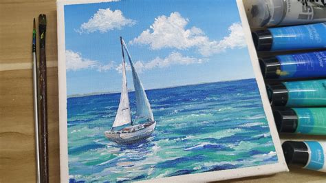 Relaxing acrylic painting # 68/ Easy art / step by step /How to paint a boat on the sea - YouTube