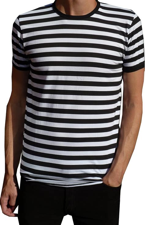 Amazon.com: Fuzzdandy - Mens Classic Nautical Black and White Striped T-Shirt S M L XL (X-Large ...