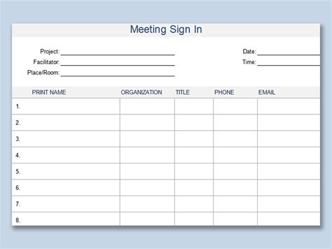 EXCEL of Meeting Sign In Sheet.xlsx | WPS Free Templates