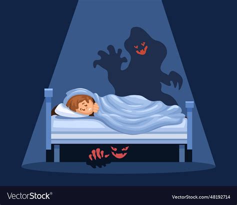 Child afraid monster under bed while sleep scene Vector Image