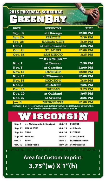 Green Bay Packers Pro Football Schedule Magnets 4" x 7" | Custom-Magnets