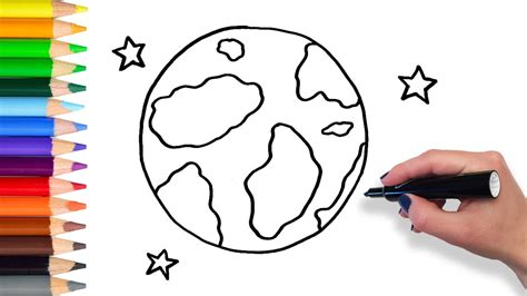 Learn How to Draw Earth and Stars | Teach Drawing for Kids and Toddlers Coloring Page Video ...