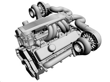 Twin-Turbo V8 Engine 3D Model - FlatPyramid