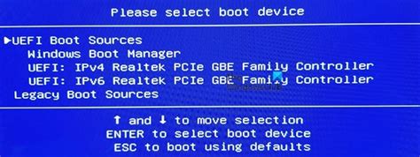 UEFI Boot Sources - Please select boot device