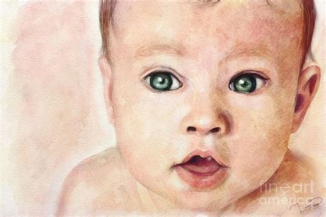 Baby handmade portrait newborn hand painted portrait personal child art portrait kids watercolor ...