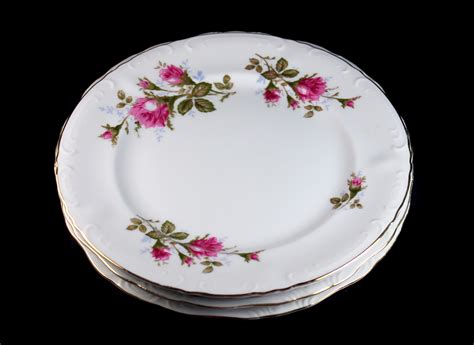 Luncheon Plates, Royal Rose China, Set of 4, Fine China, Moss Rose, Made in Japan, Embossed Edge ...