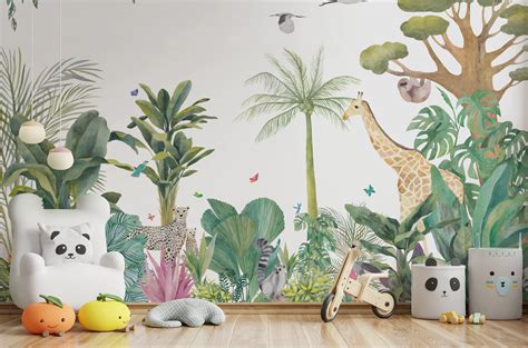 Jungle with animals, a wallpaper mural for nursery | Wallco