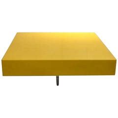 Striking Custom Color Yellow Lacquer Square Coffee Table and X Lucite ...