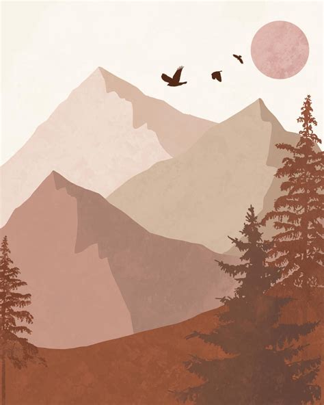 Bohemian Style Mountain Landscape Digital Print Download - Etsy UK | Minimalist art, Mountain ...