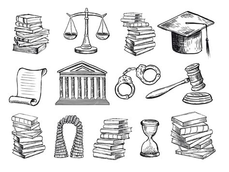 Premium Vector | Law symbols set hand drawn illustrations