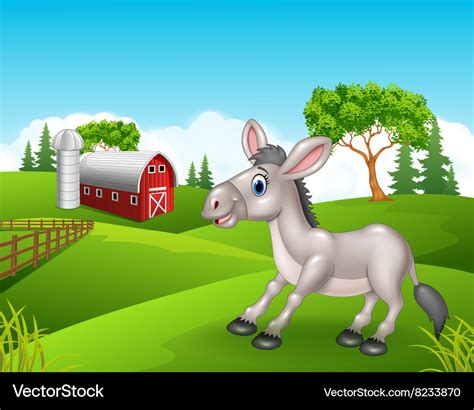 Cartoon funny donkey in the farm Royalty Free Vector Image