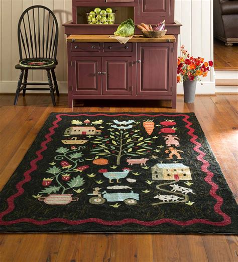 Contemporary Folk Art Hand-Hooked Rug, 8' x 10' | PlowHearth