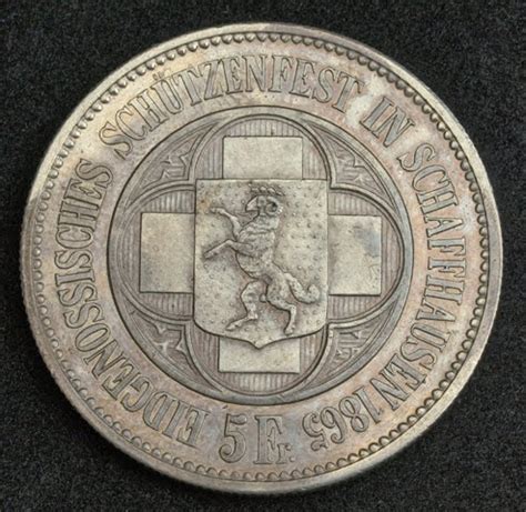 Switzerland coins 5 Swiss Francs, Swiss Canton Schaffhausen Shooting Thaler, dated 1865.|World ...