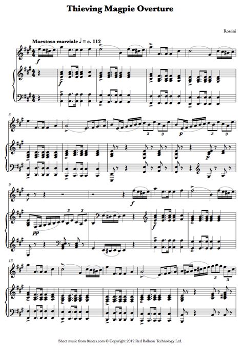 Rossini - Thieving Magpie Overture sheet music for Violin - 8notes.com