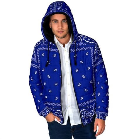 Men's Crip Blue Bandana Style Padded Hooded Jacket Blue - Etsy