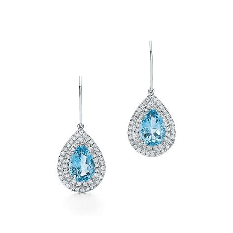 Tiffany Soleste earrings in platinum with diamonds and aquamarines. | Tiffany & Co. | Women's ...