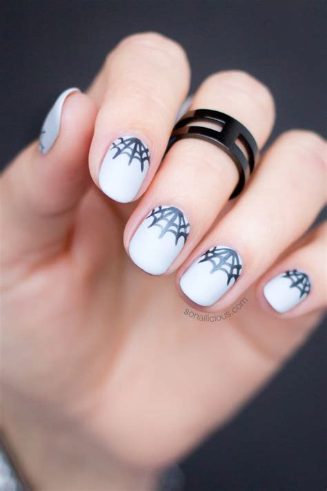 Half-Moon Spider Web Nails For Halloween