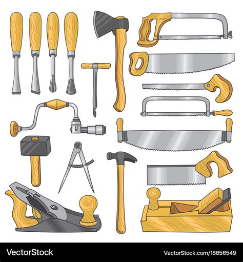 Colored of carpentry tools wooden Royalty Free Vector Image