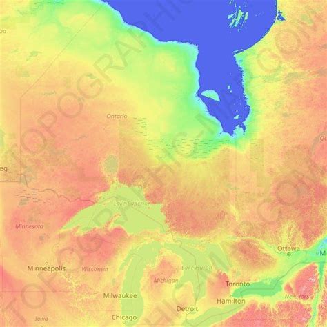 Ontario topographic map, elevation, relief