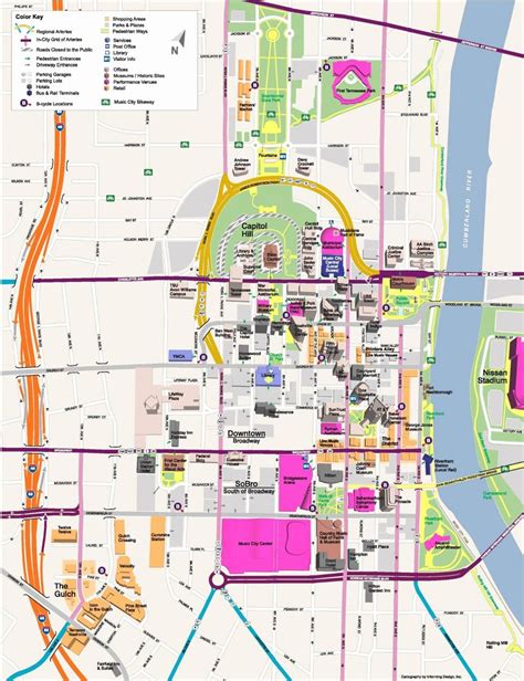 Map of downtown Nashville - Downtown map of Nashville (Tennessee - USA) | Nashville trip ...