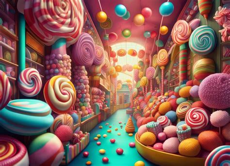 Inside Candy shop Epic cinematic brilliant stunning intricate meticulously detailed funny ...