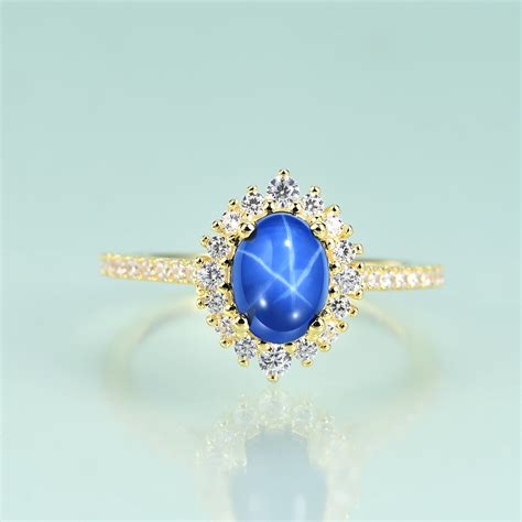 14K gold Princess Diana wedding ring mini blue star sapphire