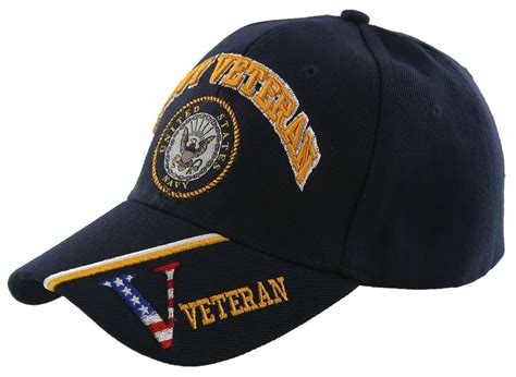 NEW! US NAVY USN VETERAN SIDE USA VETERAN FLAG BALL CAP HAT NAVY - Men's Hats