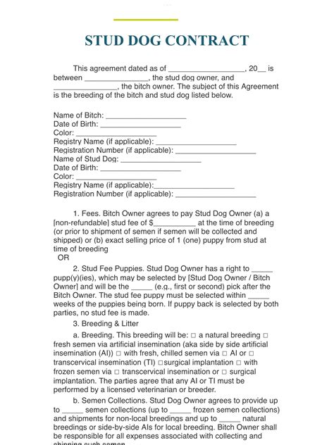 Stud Dog Breeding Contract Template - Printable Word Searches