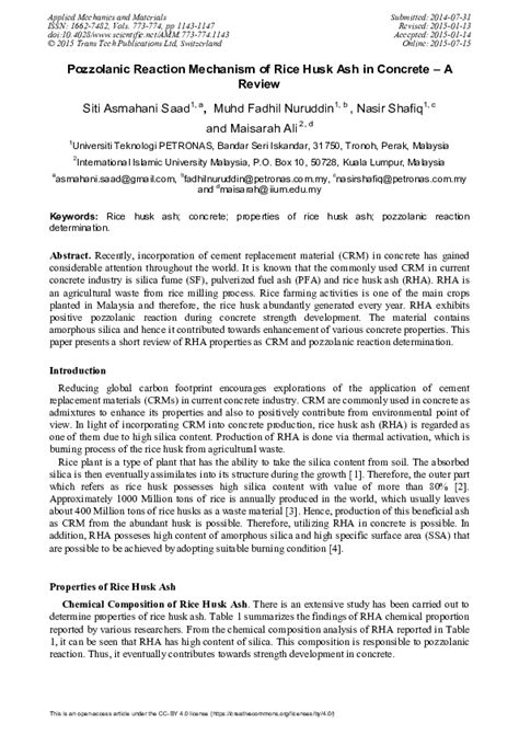 (PDF) Pozzolanic Reaction Mechanism of Rice Husk Ash in Concrete – A Review | Nasir Shafiq ...