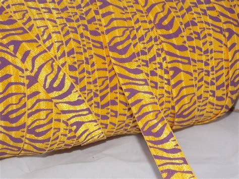 5 or 10 Yards PURPLE GOLD Tiger Print Fold Over Elastic Foe