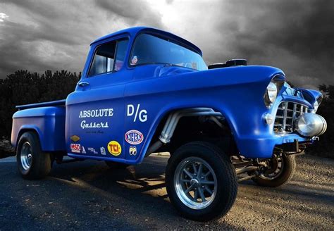 Absolutely One Wicked Gasser! @absolutecustompaint blown small block ‘55 Chevy Pickup is ...