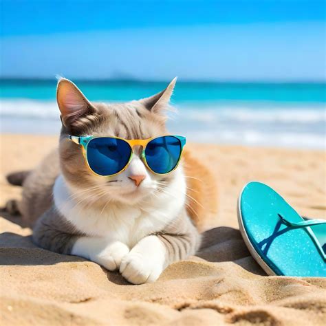 A cat wearing sunglasses is sitting on the beach ai generate 33505256 Stock Photo at Vecteezy