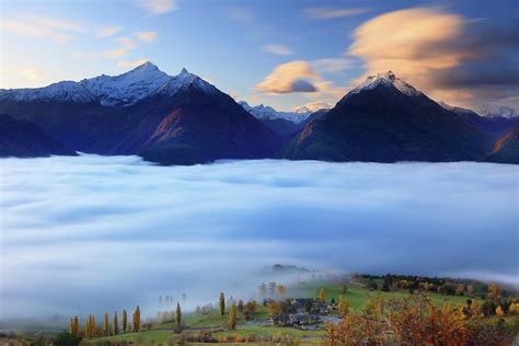 Italy, Aosta Valley, Alps, Aosta District, Saint-pierre, Autumn Dawn In ...