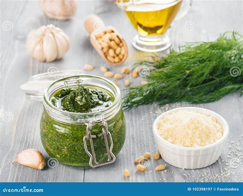 Homemade Dill Pesto Sauce Ingredients Stock Image - Image of health ...