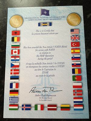 ORIGINAL NATO MEDAL CERTIFICATE - ISAF / AFGHANISTAN - GENUINE ITEM | #283365009