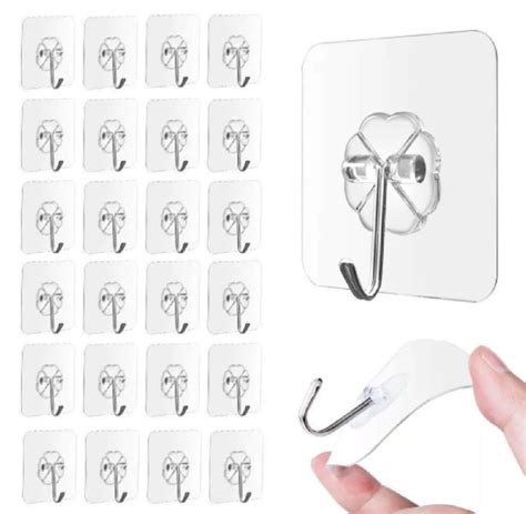 24 Pcs Adhesive Sticky Hooks Heavy Duty Wall Seamless Hooks Hangers ...