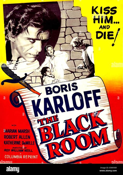 THE BLACK ROOM, US 1955 reissue poster art; large head: Boris Karloff, scene clockwise from ...