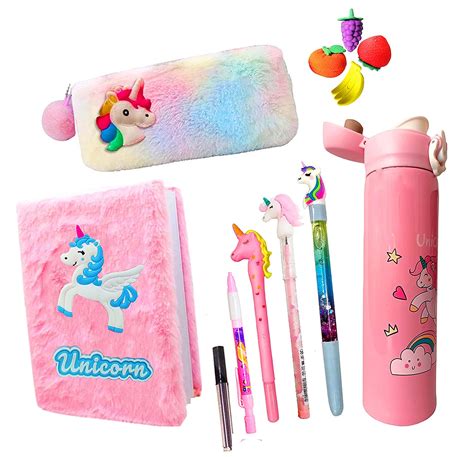 Neel® 12 Pcs Unicorn Stationery Set for Kids School Stationery Set with Unicorn Steel Water ...