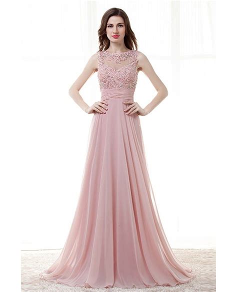 Light Pink A Line Long Prom Dress With Lace Beading Top #H76057 ...