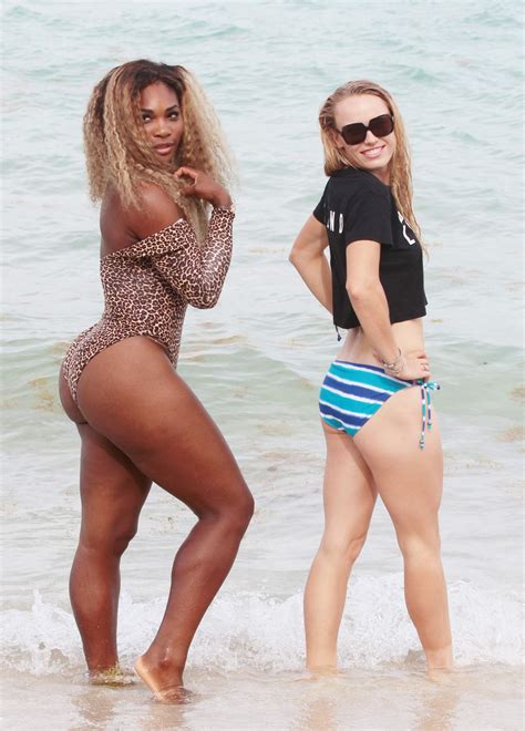 Caroline Wozniacki & Serena Williams in a Bikini and Swimsuit at a Beach in Miami - May 2014