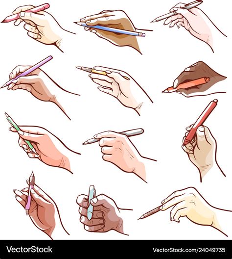 Hands holding a pen and writing drawing Royalty Free Vector