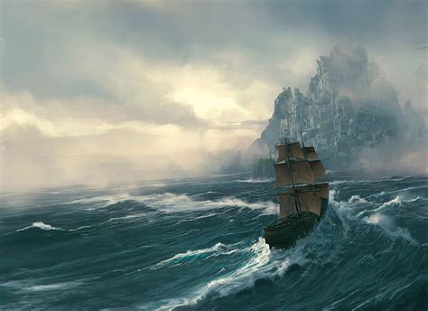 Fantasy, Ship, Island, Sea, Storm, HD wallpaper | Peakpx