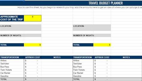 Google Sheets Travel Planner Template