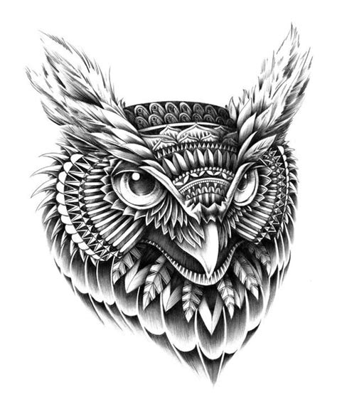 Great horned patterned owl tattoo design - Tattooimages.biz