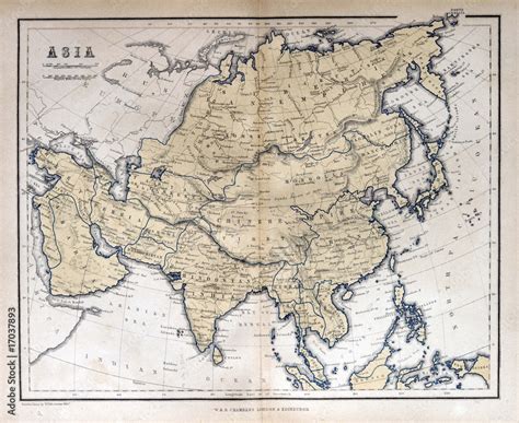 Old map of Asia, 1870 Stock Photo | Adobe Stock