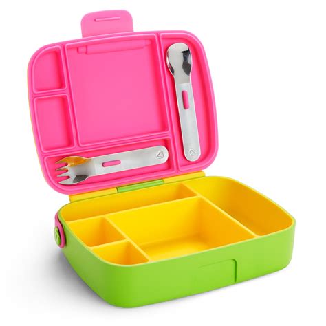 Munchkin Bento Box Toddler Lunch Box, Includes Stainless Steel Utensil Set, BPA-Free, Green ...