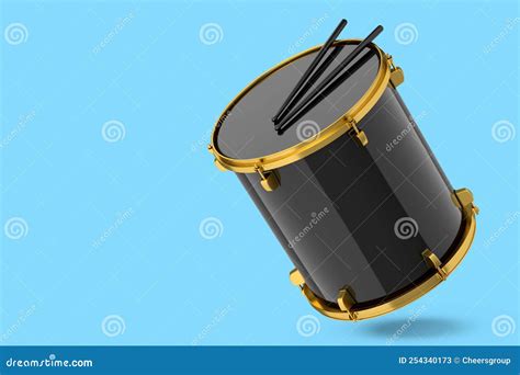 Realistic Drum and Wooden Drum Sticks on Blue. 3d Render of Musical Instrument Stock ...