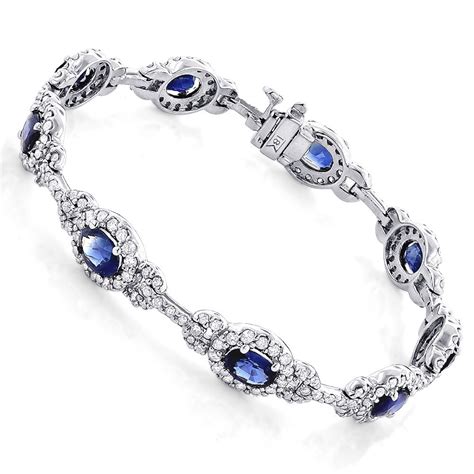 Ladies Blue Sapphire Diamond Bracelet 8.98ct 18k Gold | Black diamond bracelet, Sapphire ...