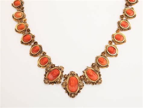 Antique and Vintage Jewelry | Carved Coral Gold Link Necklace | Marie Betteley Antique & Vintage ...