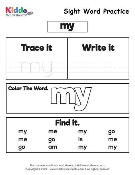 Free Printable Sight Word Practice my Worksheet - kiddoworksheets